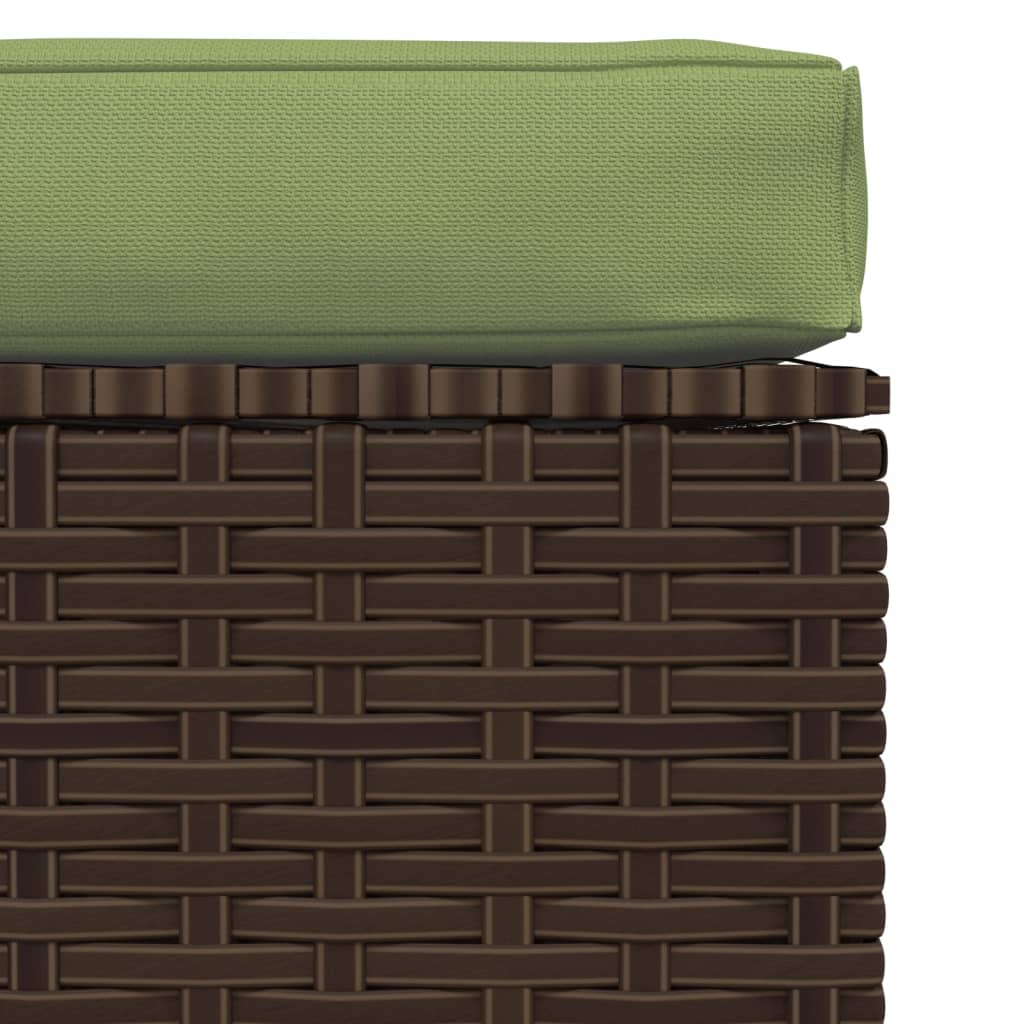 Garden Footrest With Cushion Brown 70X70X30 Cm Poly Rattan