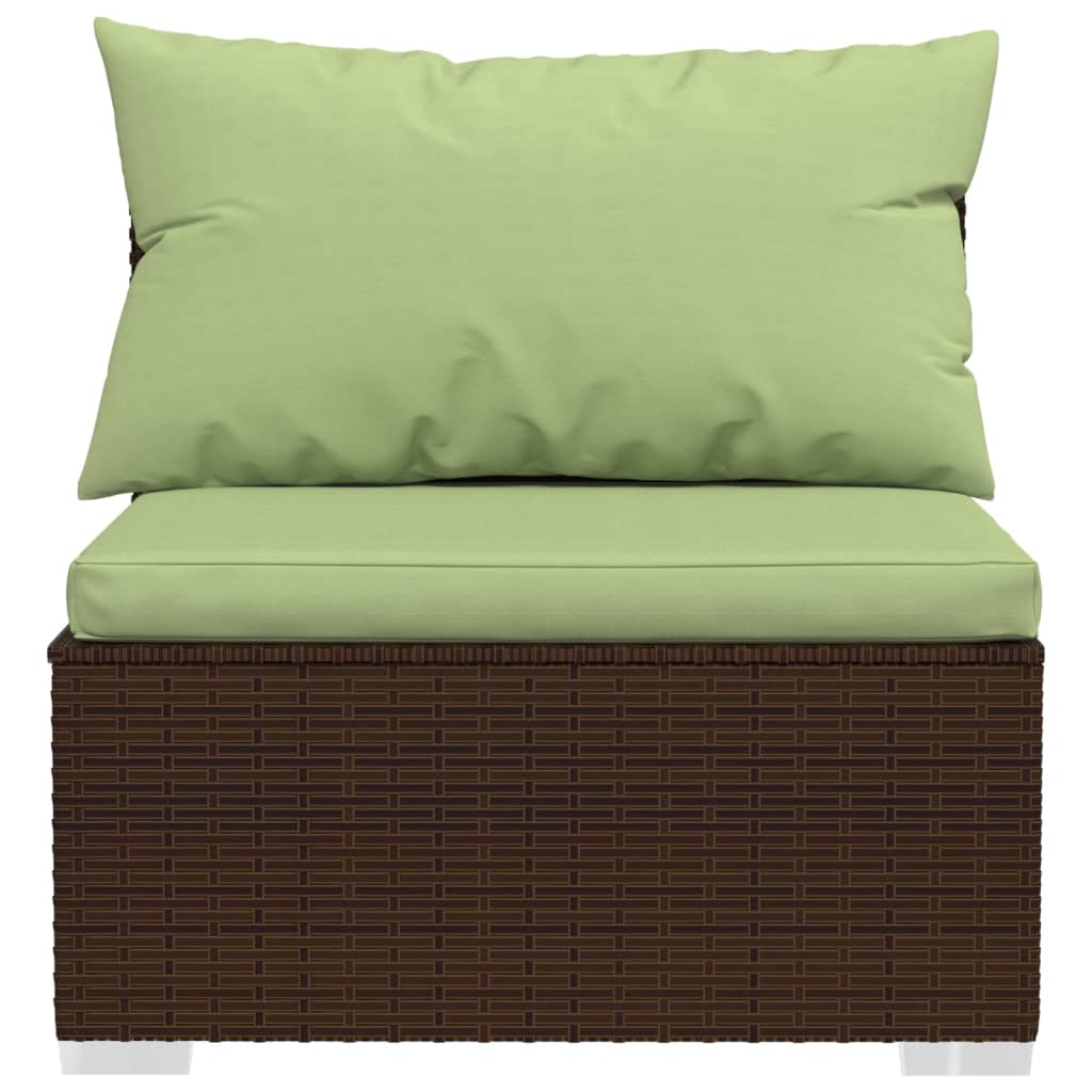 Garden Middle Sofa With Cushions Brown Poly Rattan