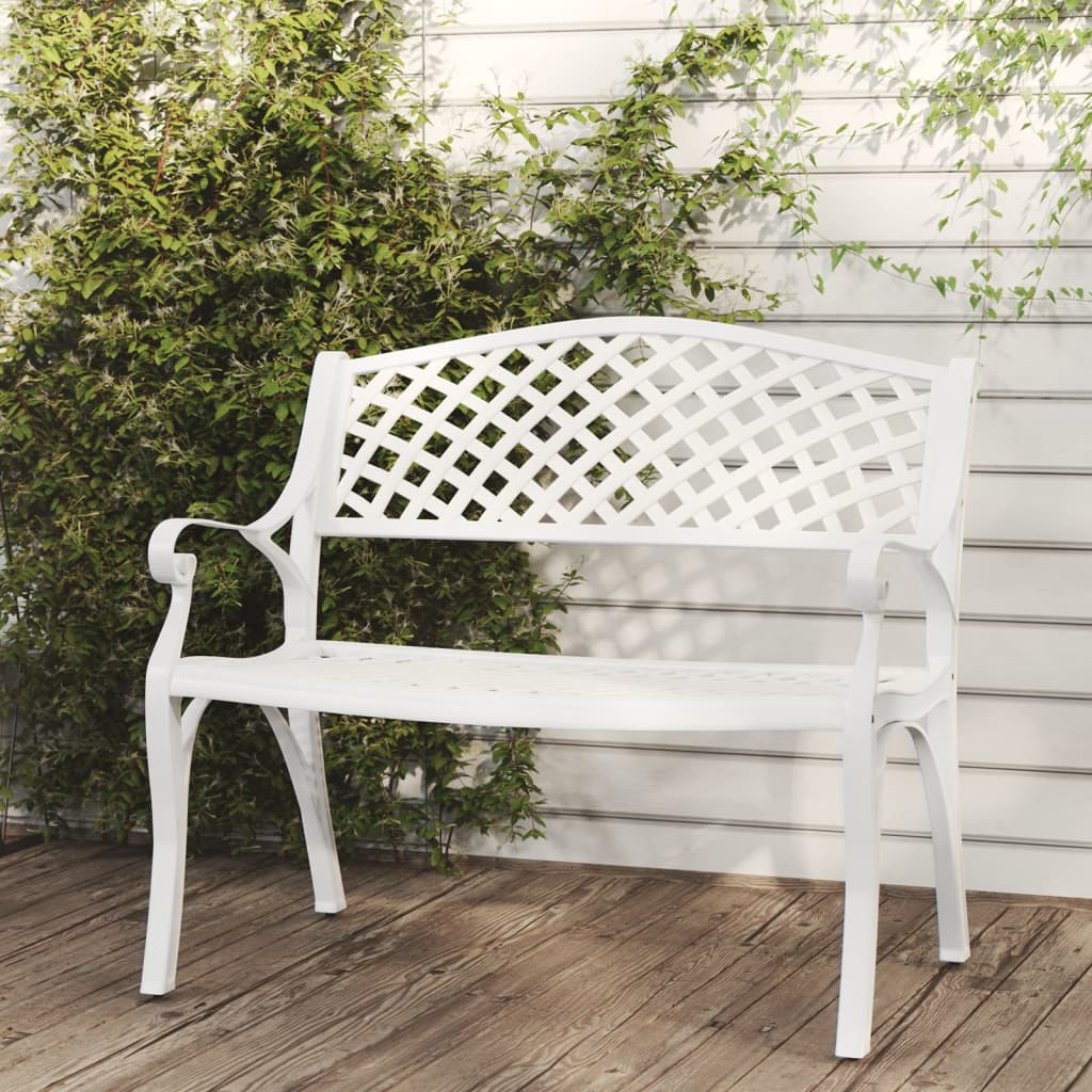 Garden Bench 102 Cm Cast Aluminium White