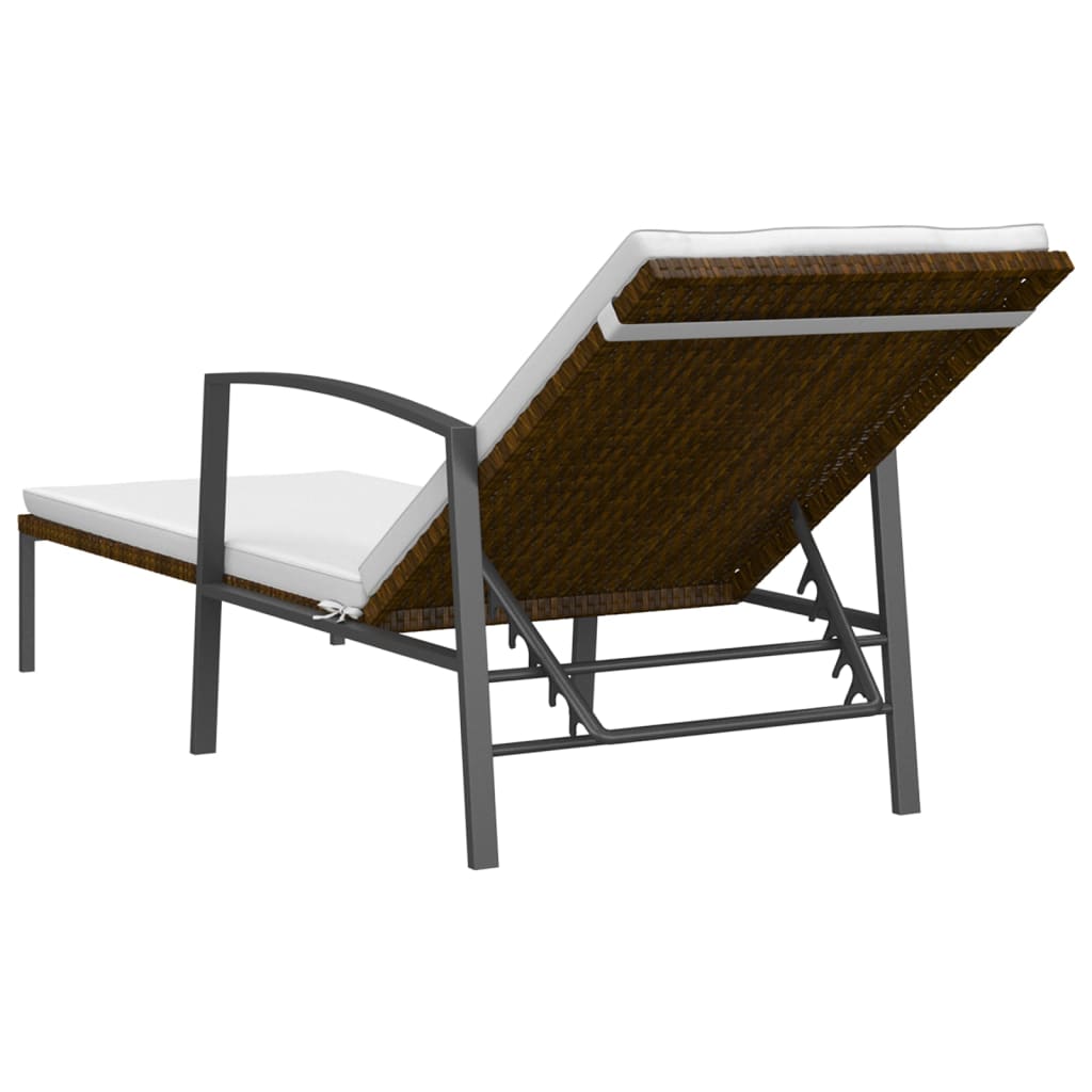 Garden Sun Lounger With Cushion Poly Rattan Brown