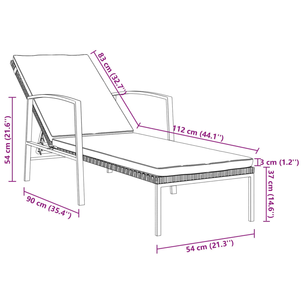 Garden Sun Lounger With Cushion Poly Rattan Brown