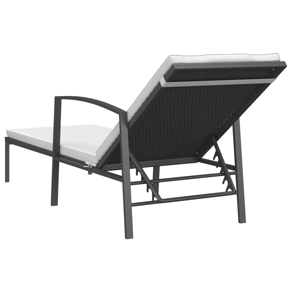 Garden Sun Lounger With Cushion Poly Rattan Black