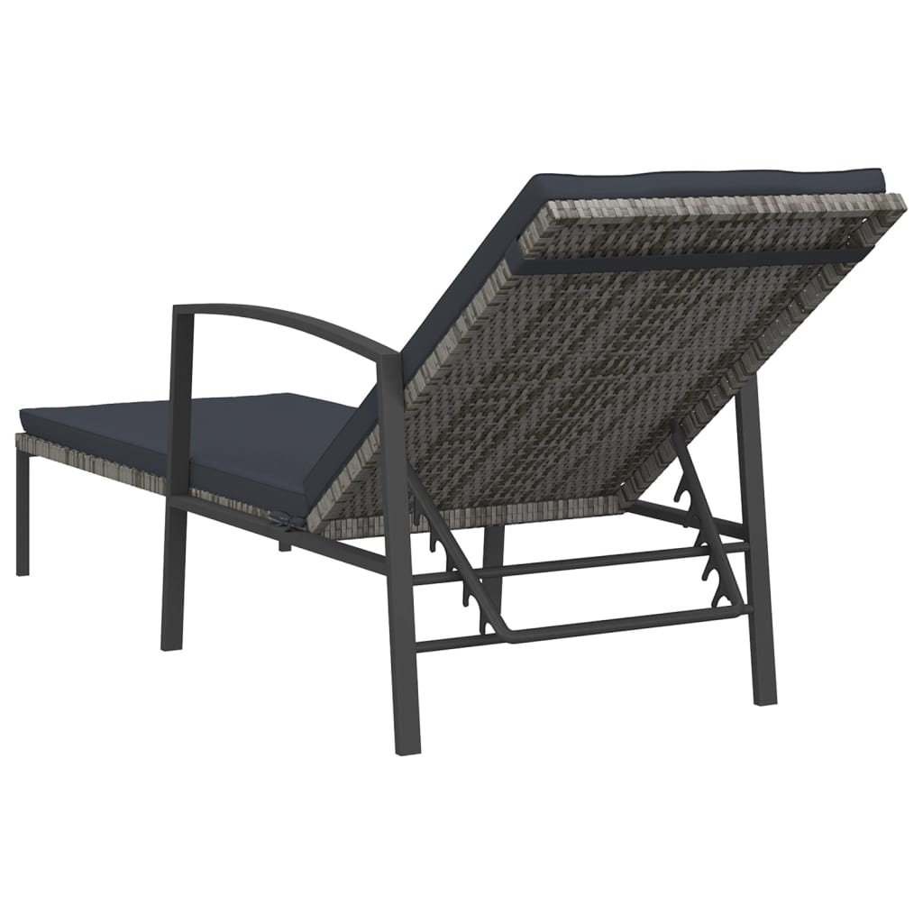 Garden Sun Lounger With Cushion Poly Rattan Grey