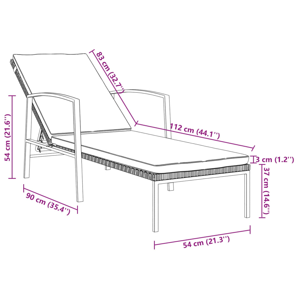 Garden Sun Lounger With Cushion Poly Rattan Grey