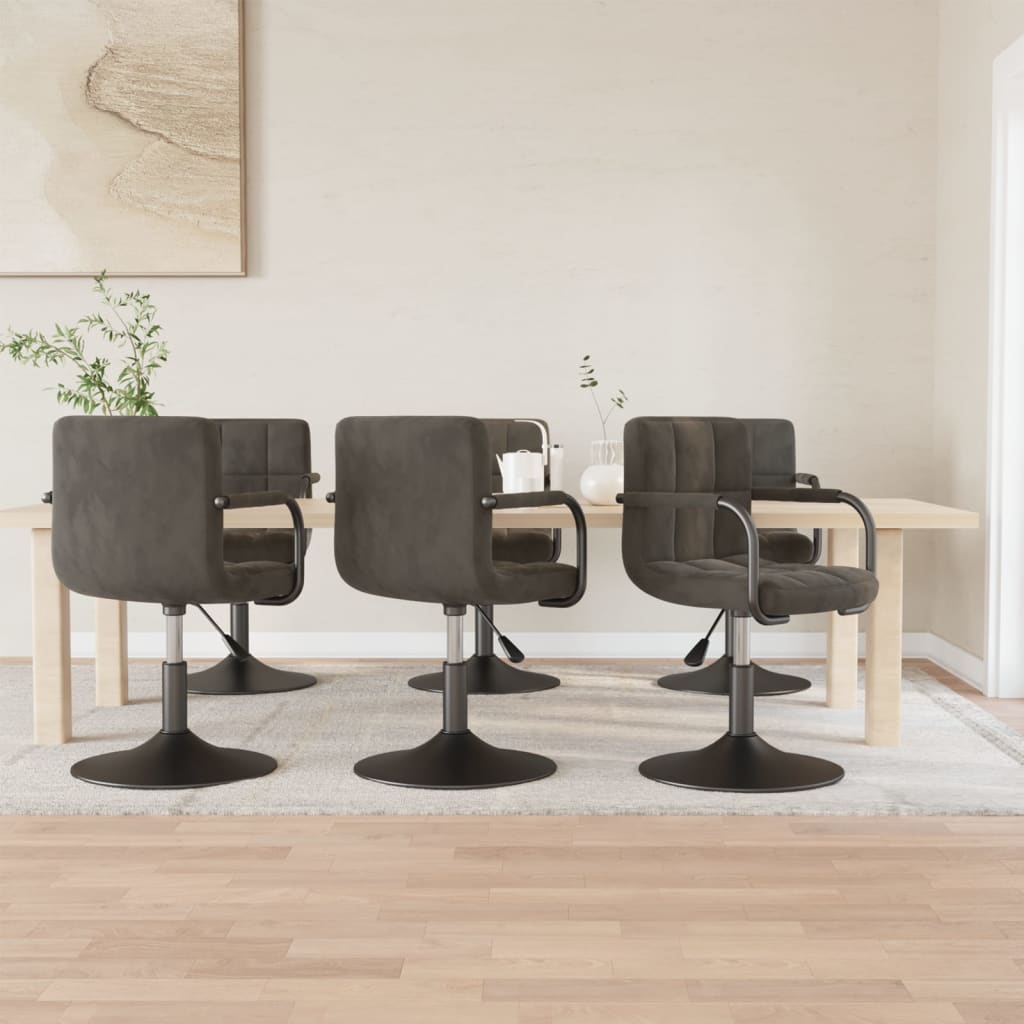 Swivel Dining Chairs 6 Pcs Dark Grey Velvet