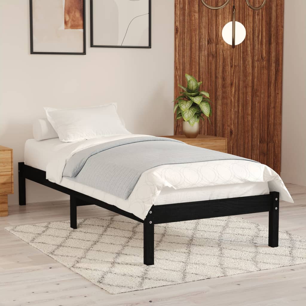 Bed Frame Black Solid Wood Pine 90X200 Cm