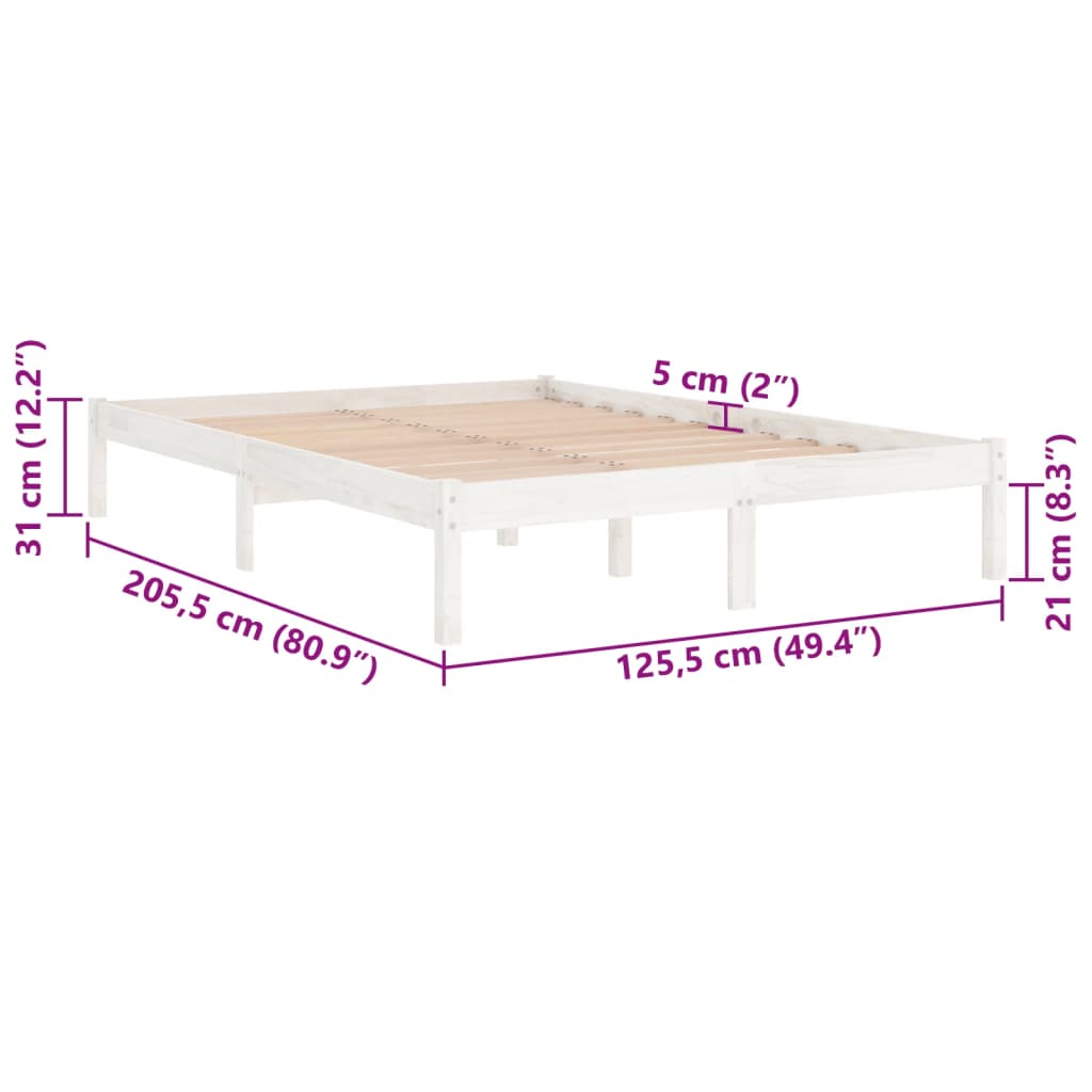 Bed Frame White Solid Wood Pine 120X200 Cm