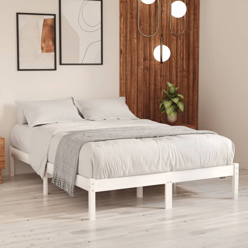 Bed Frame White Solid Wood Pine 120X200 Cm