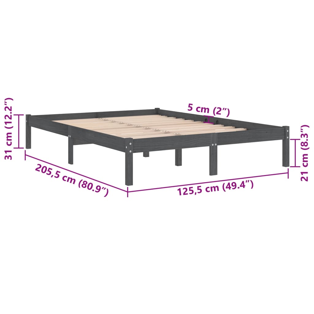 Bed Frame Grey Solid Wood Pine 120X200 Cm