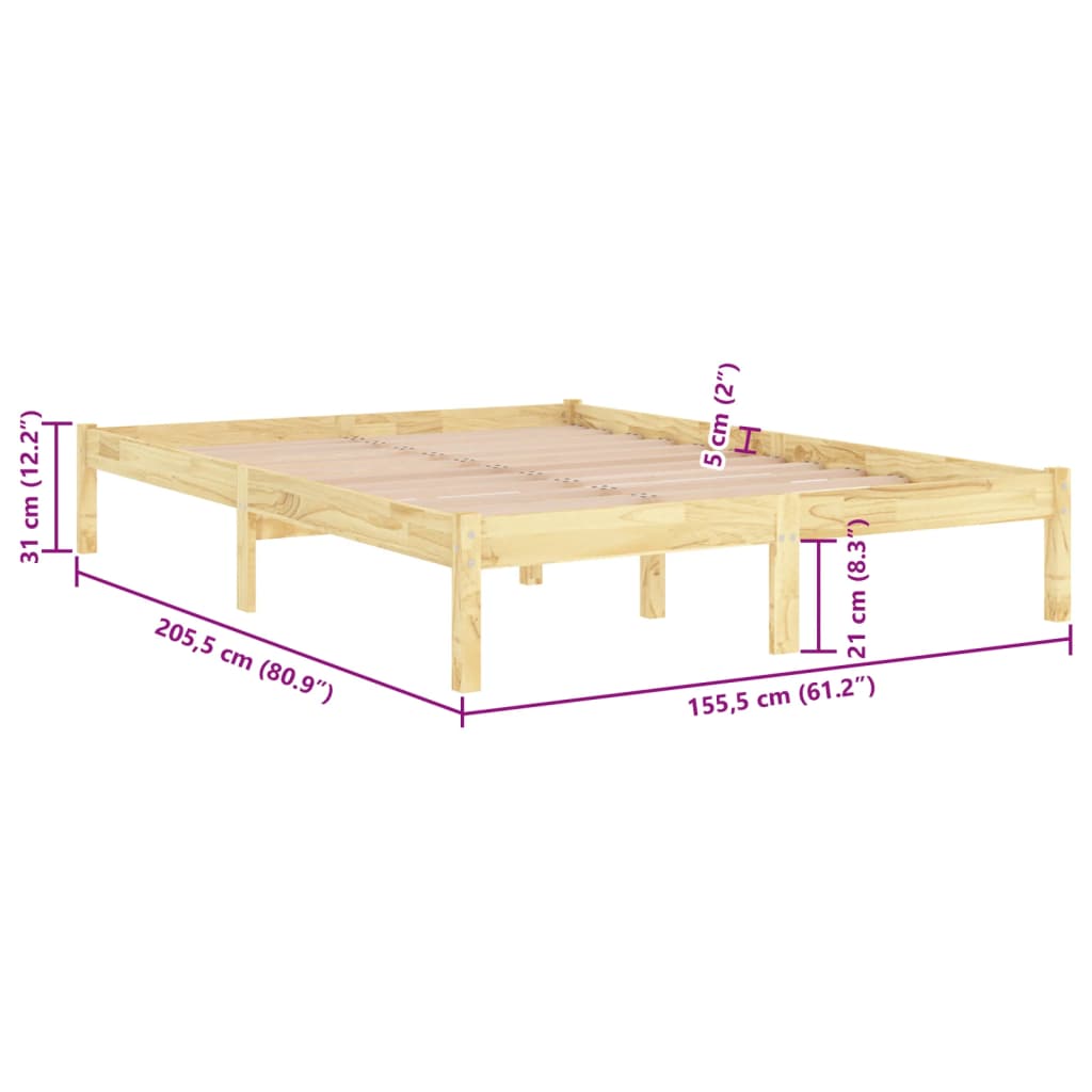 Bed Frame Solid Wood 150X200 Cm King Size