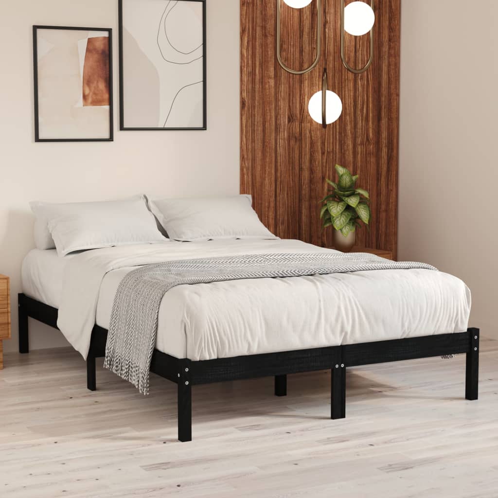 Bed Frame Black Solid Wood Pine 160X200 Cm