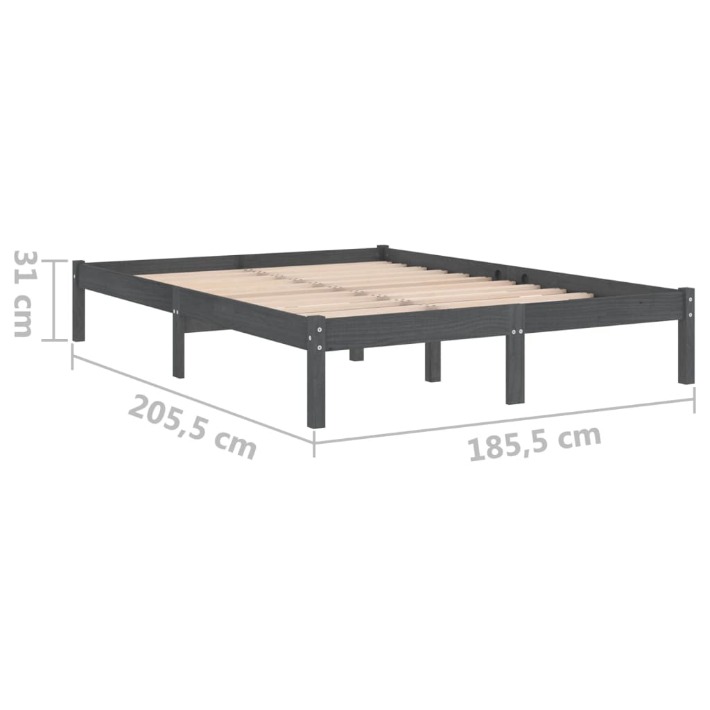 Bed Frame Grey Solid Wood 180X200 Cm Super King Size