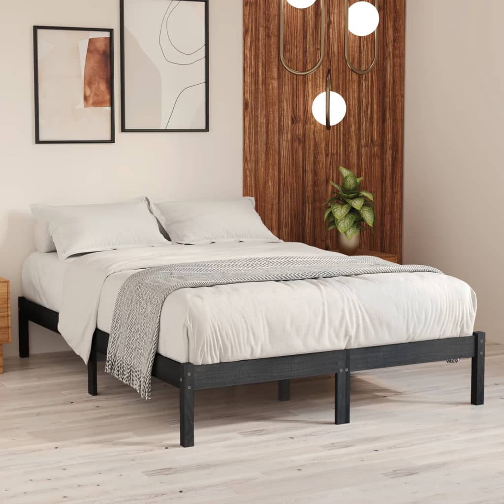 Bed Frame Grey Solid Wood Pine 200X200 Cm