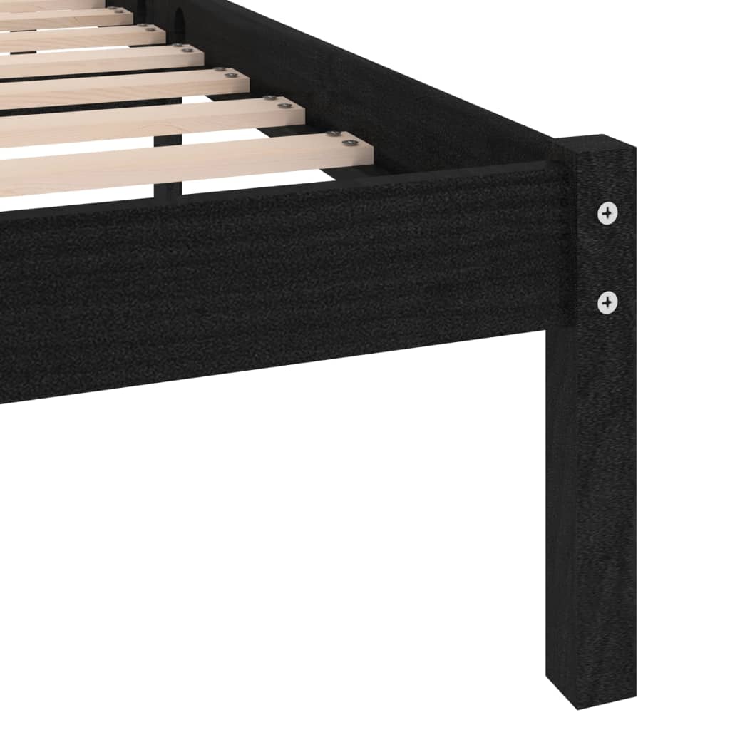 Bed Frame Black Solid Wood Pine 200X200 Cm