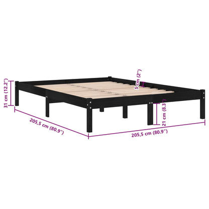 Bed Frame Black Solid Wood Pine 200X200 Cm