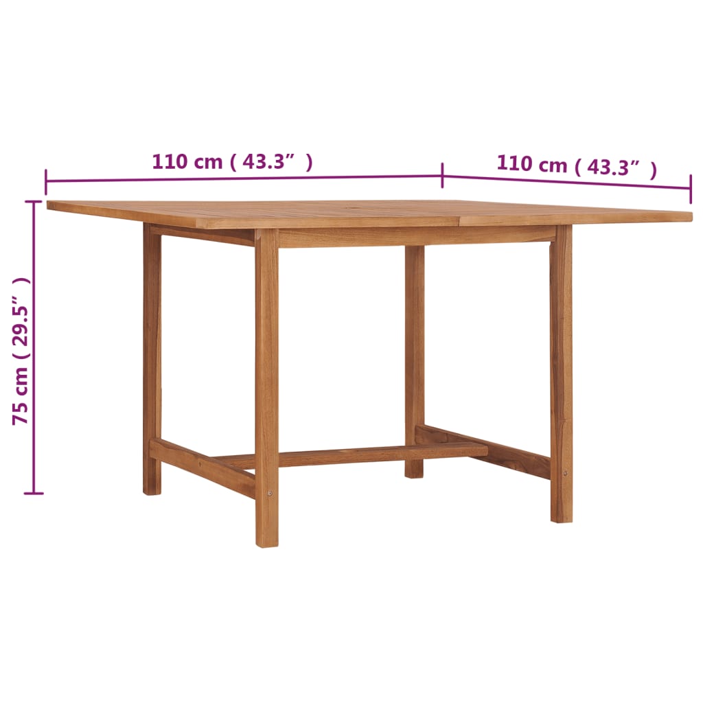 Garden Dining Table 110X110X75 Cm Solid Wood Teak