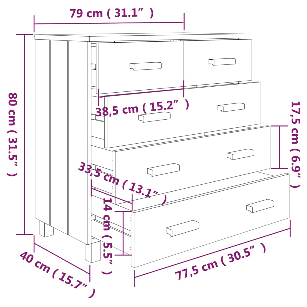 Sideboard Hamar White 79X40X80 Cm Solid Wood Pine