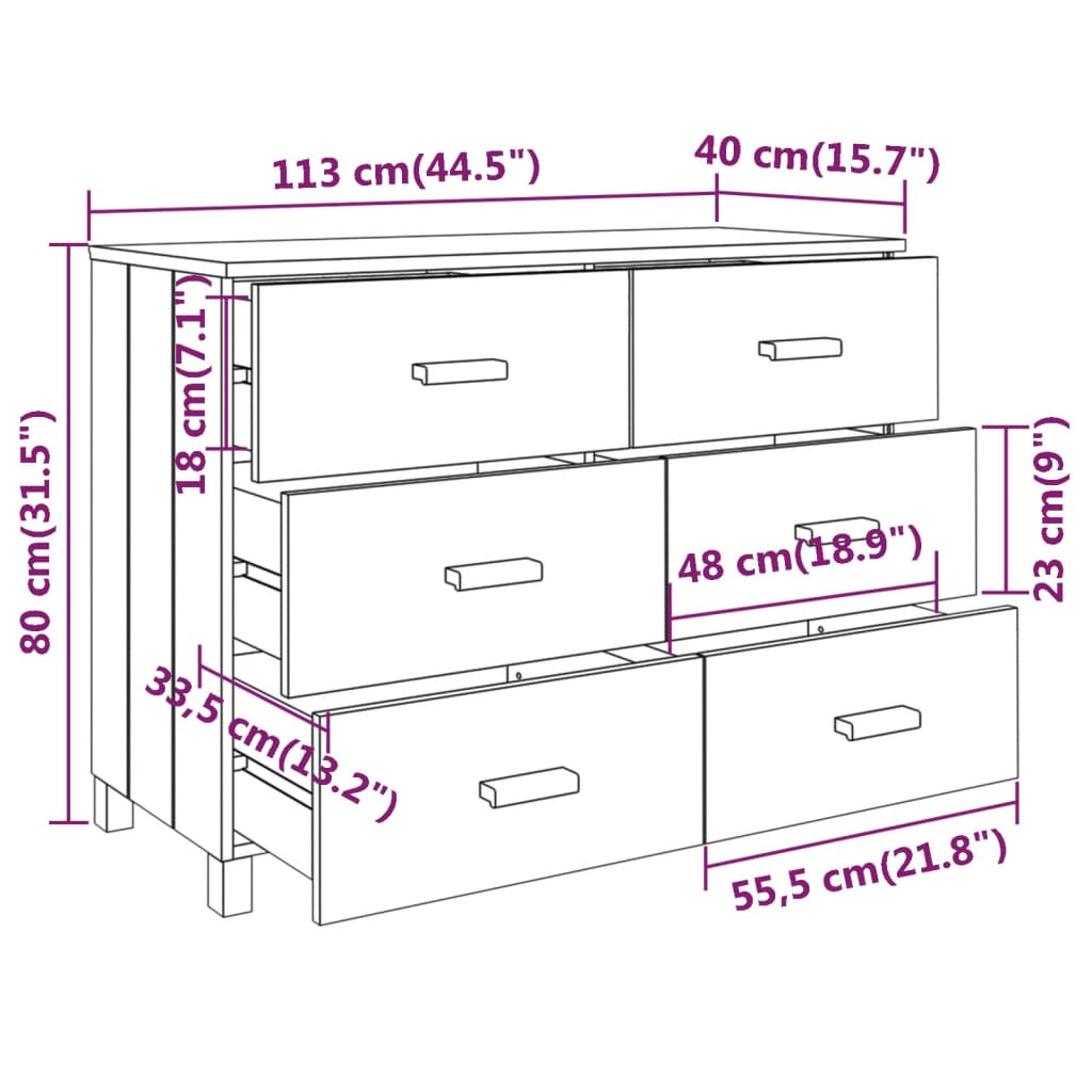 Sideboard Hamar Honey Brown 113X40X80 Cm Solid Wood Pine