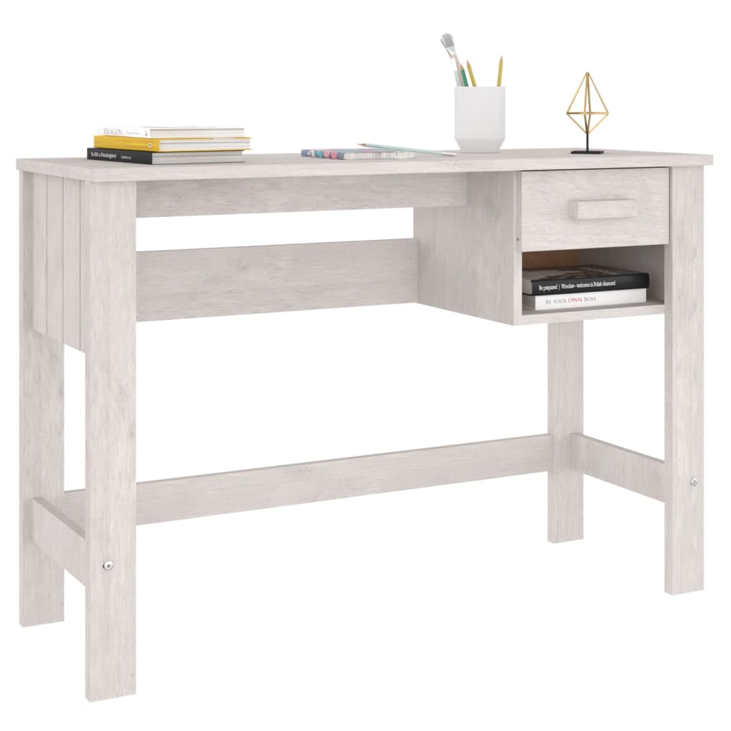 Desk Hamar White 110X40X75 Cm Solid Wood Pine