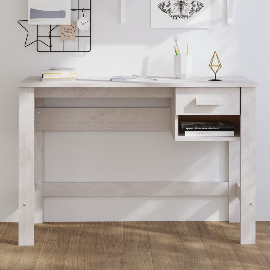 Desk Hamar White 110X40X75 Cm Solid Wood Pine