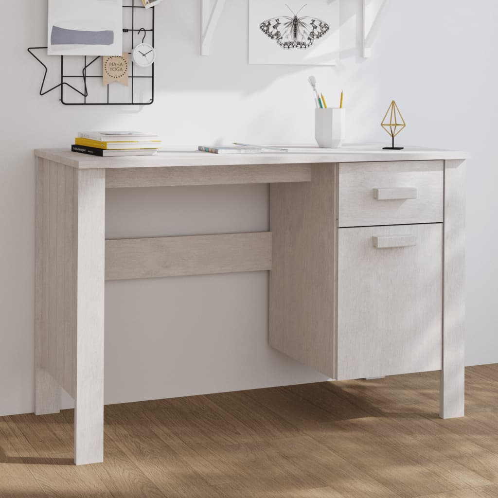 Desk Hamar White 113X50X75 Cm Solid Wood Pine