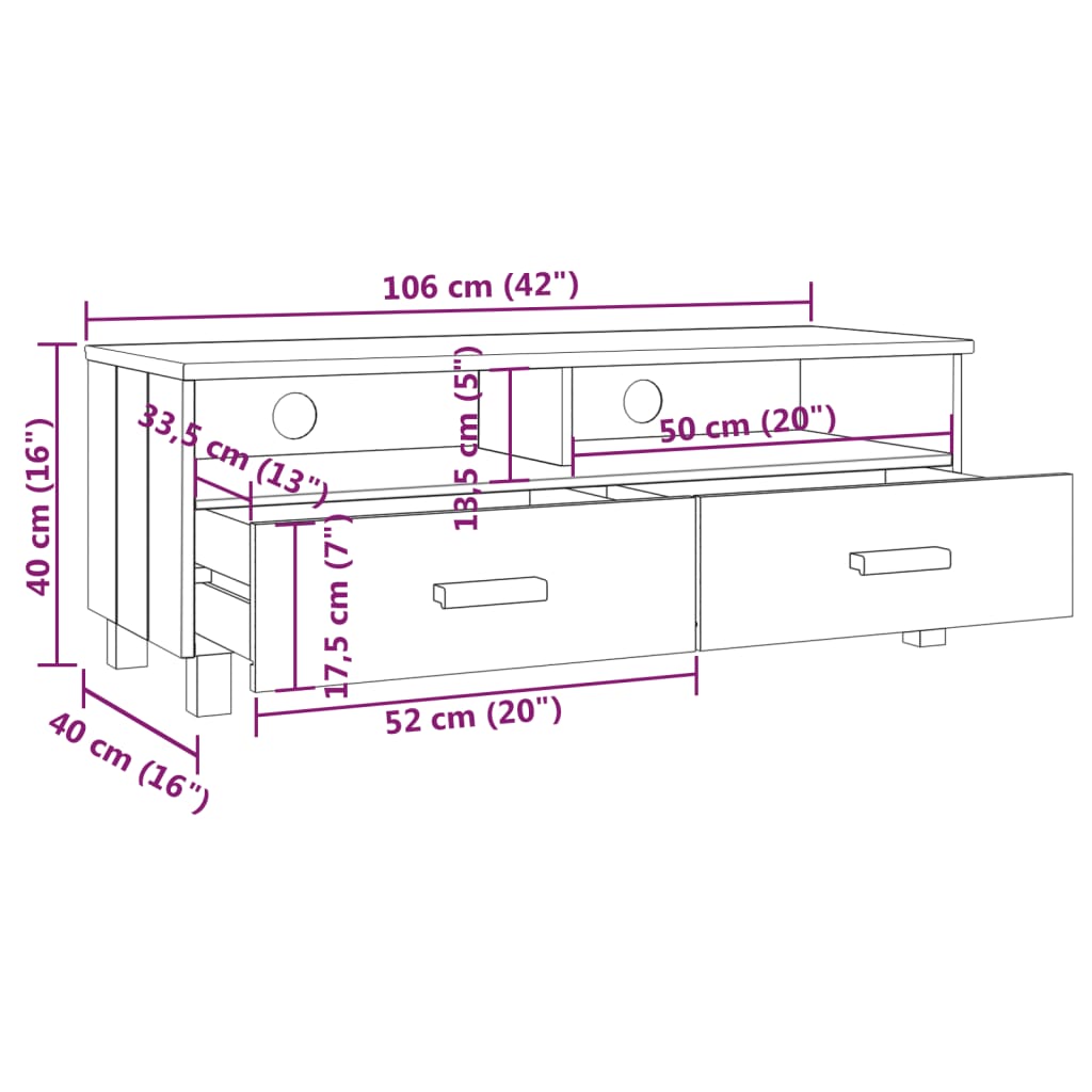 Tv Cabinet Hamar Dark Grey 106X40X40 Cm Solid Wood Pine