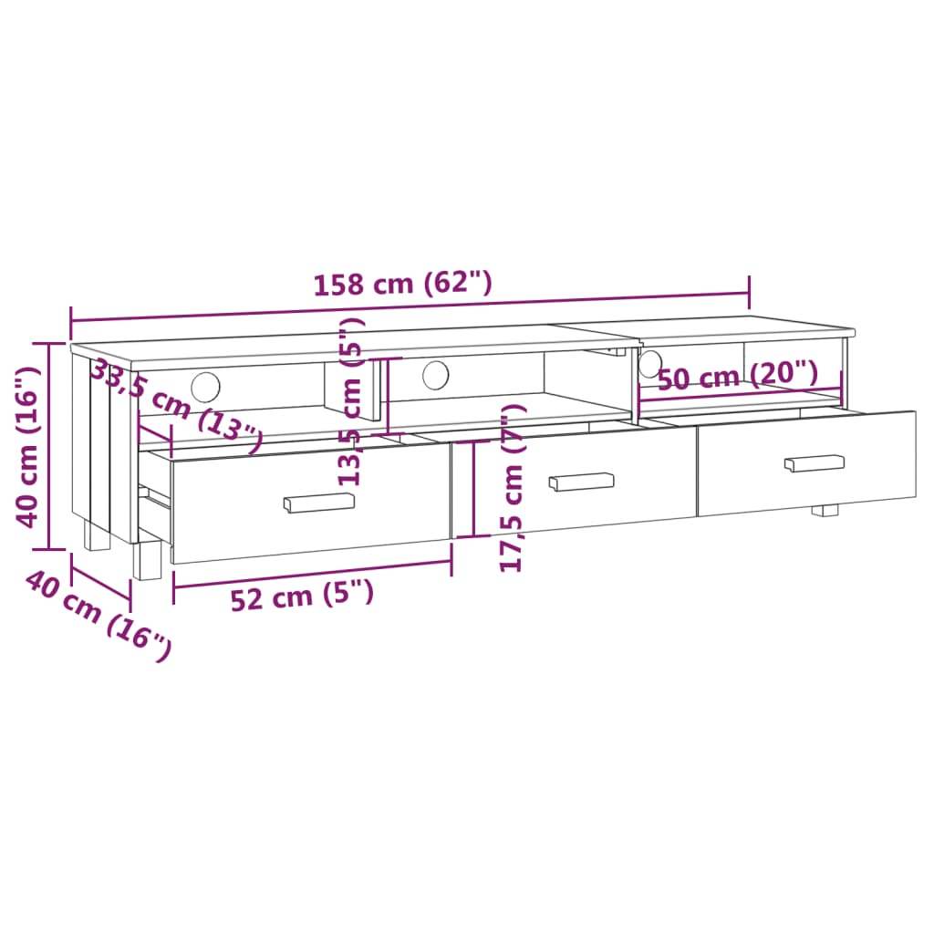 Tv Cabinet Hamar Light Grey 158X40X40 Cm Solid Wood Pine