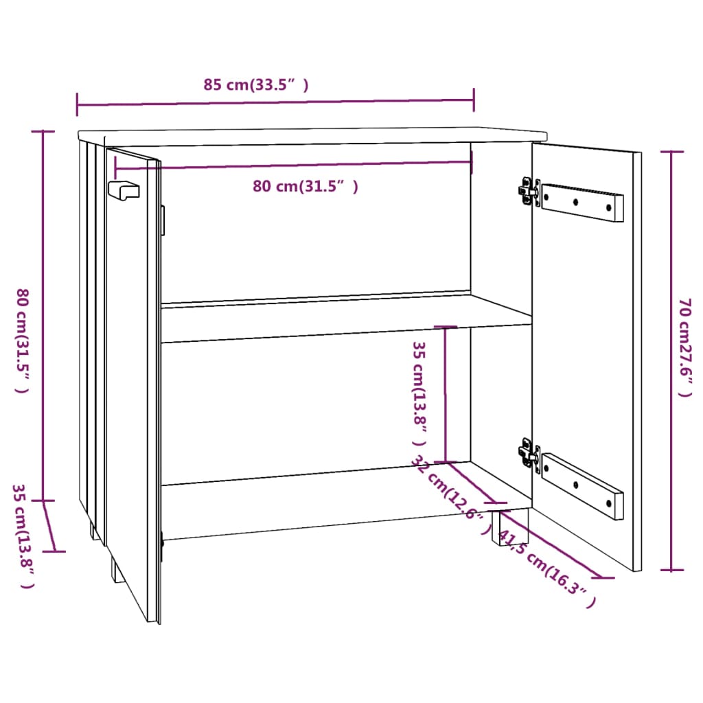 Sideboard Hamar White 85X35X80 Cm Solid Wood Pine