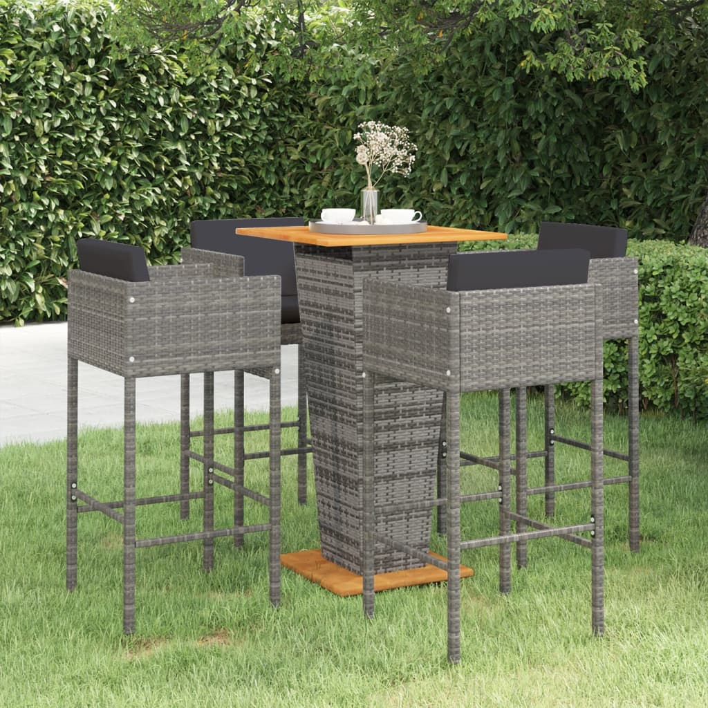 5 Piece Garden Bar Set With Cushions Poly Rattan Grey