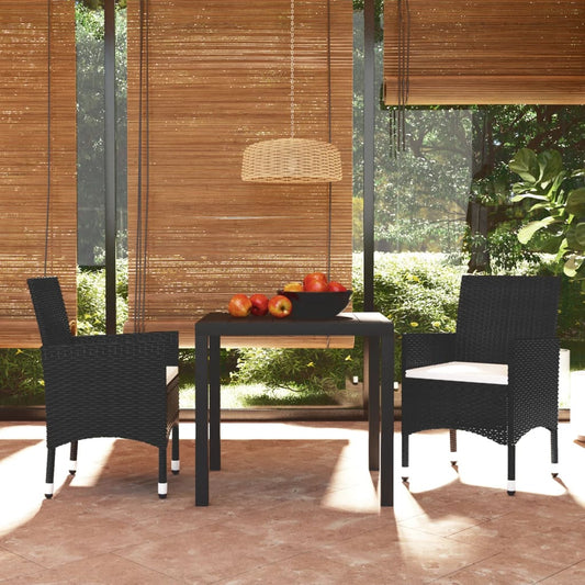 3 Piece Garden Dining Set With Cushions Poly Rattan Black