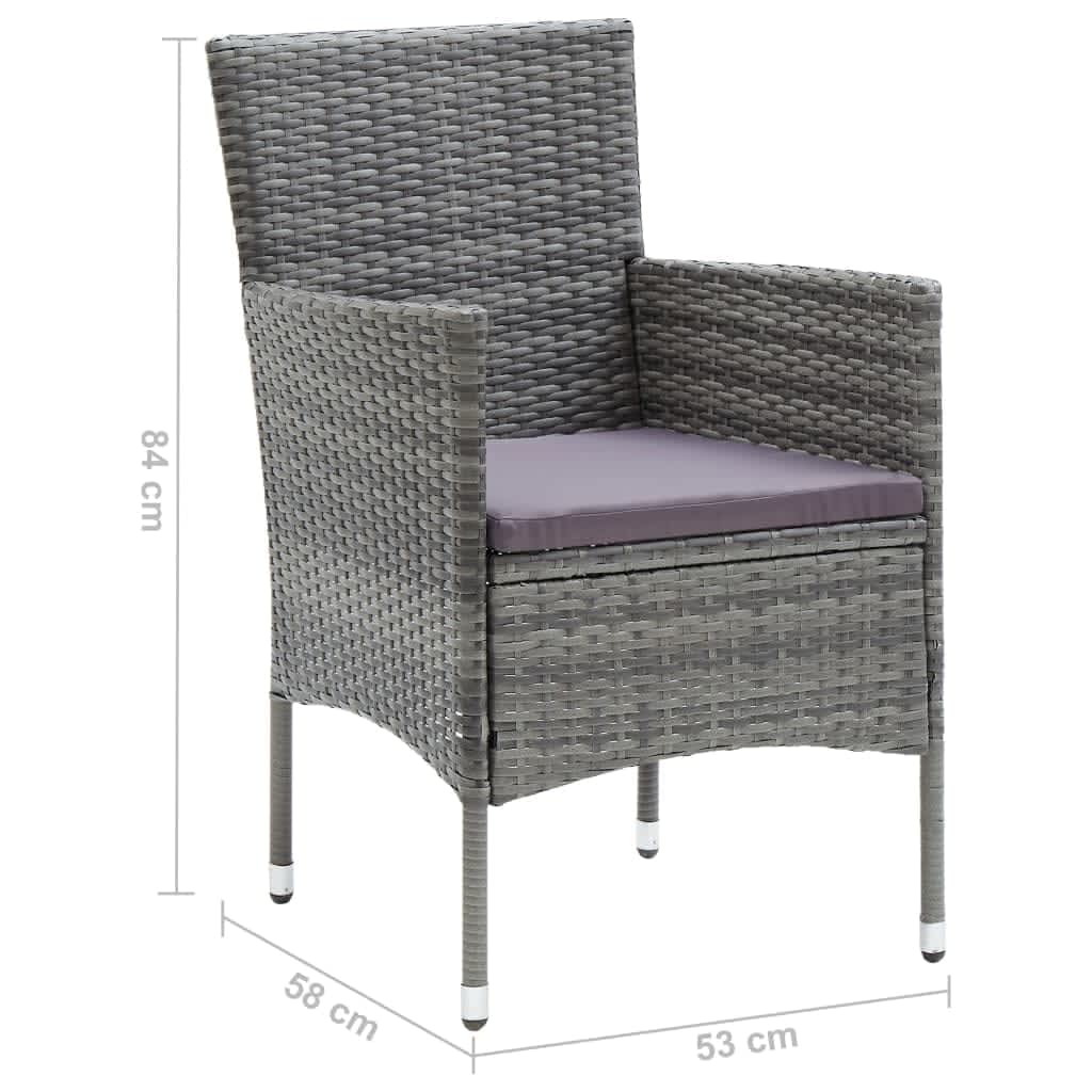 3 Piece Garden Dining Set With Cushions Poly Rattan Grey