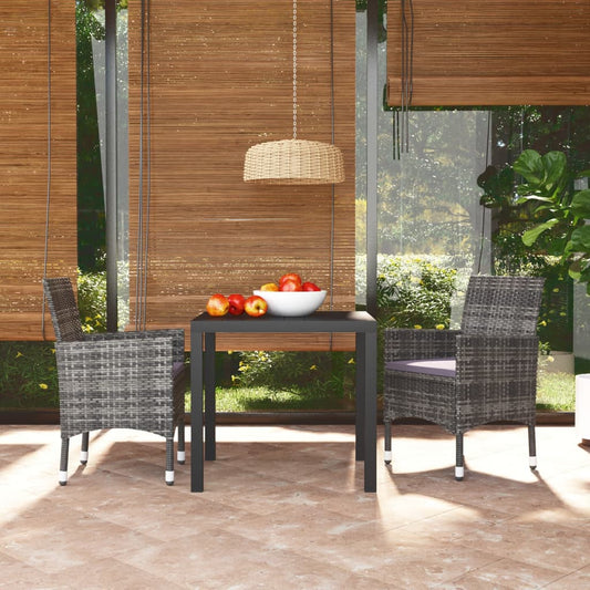 3 Piece Garden Dining Set With Cushions Poly Rattan Grey