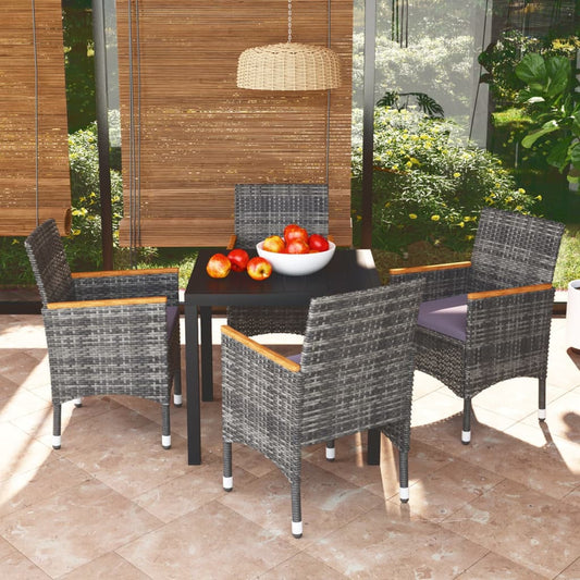 5 Piece Garden Dining Set With Cushions Poly Rattan Grey
