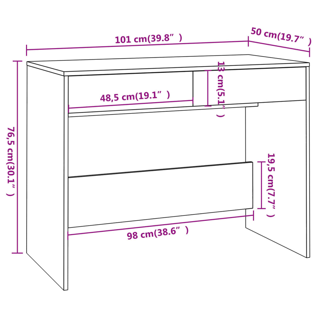 Desk White 101X50X76.5 Cm Engineered Wood