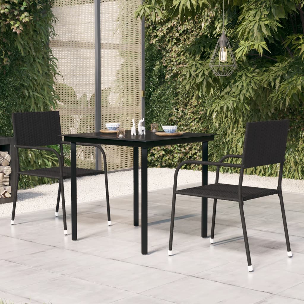 Garden Dining Table Black 80X80X74 Cm Steel And Glass