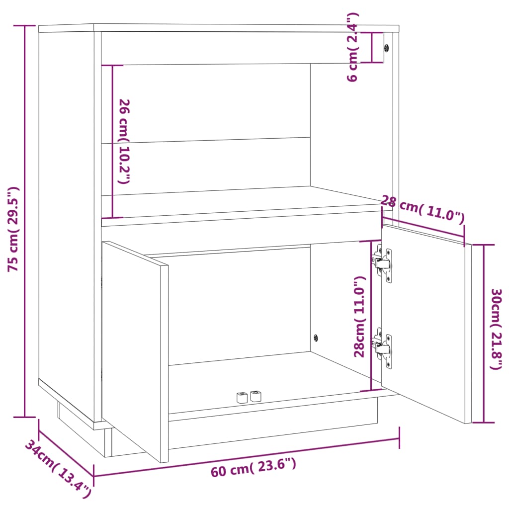 Sideboard 60X34X75 Cm Solid Wood Pine