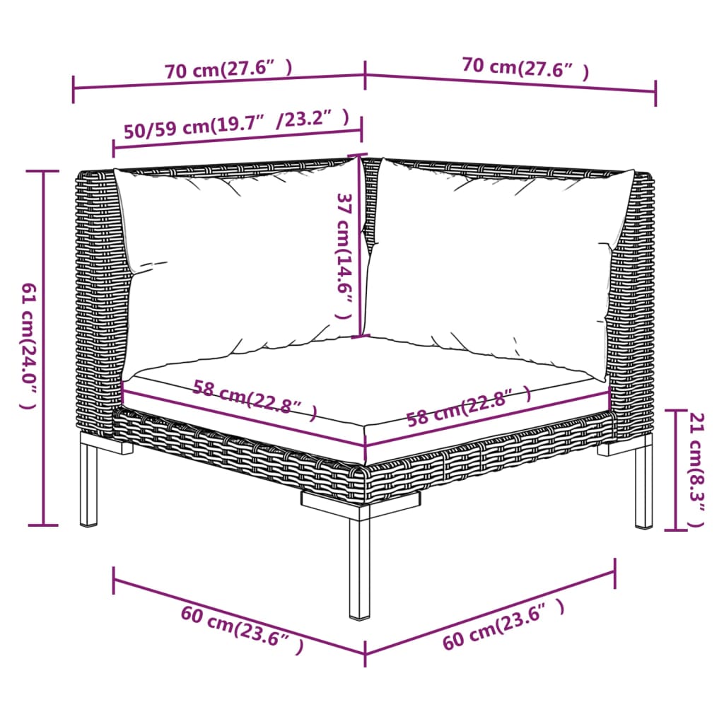 Garden Sofas 2Pcs With Cushions Half Round Poly Rattan