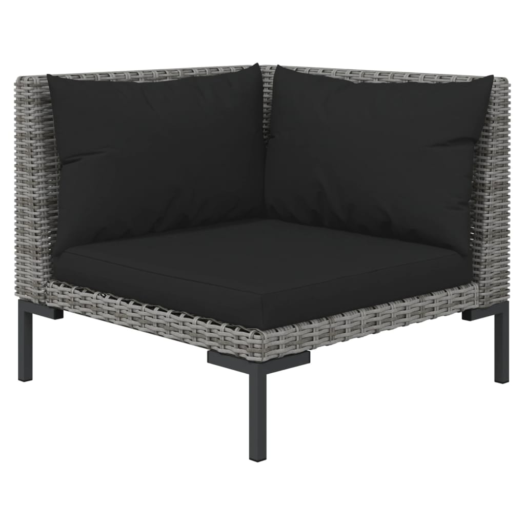 3 Piece Garden Lounge Set Dark Grey Half Round Poly Rattan