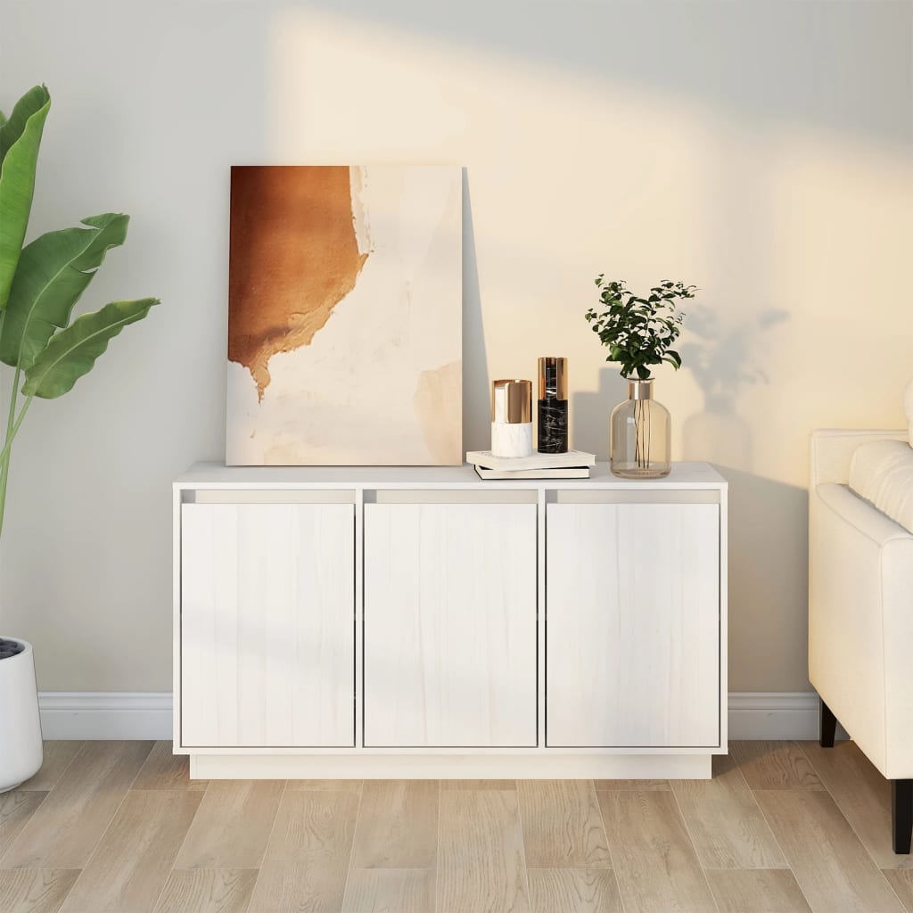 Sideboard White 111X34X60 Cm Solid Wood Pine