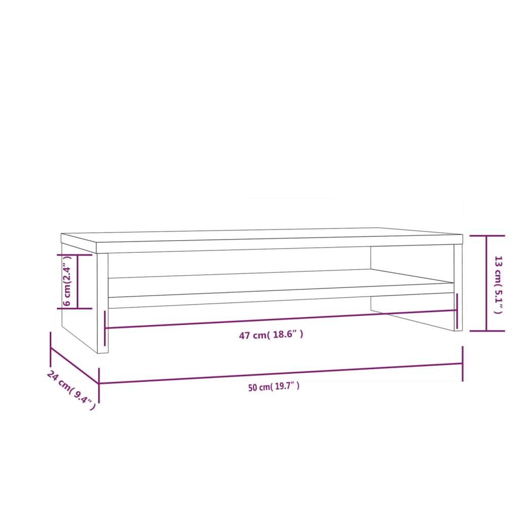 Monitor Stand 50X24X13 Cm Solid Wood Pine