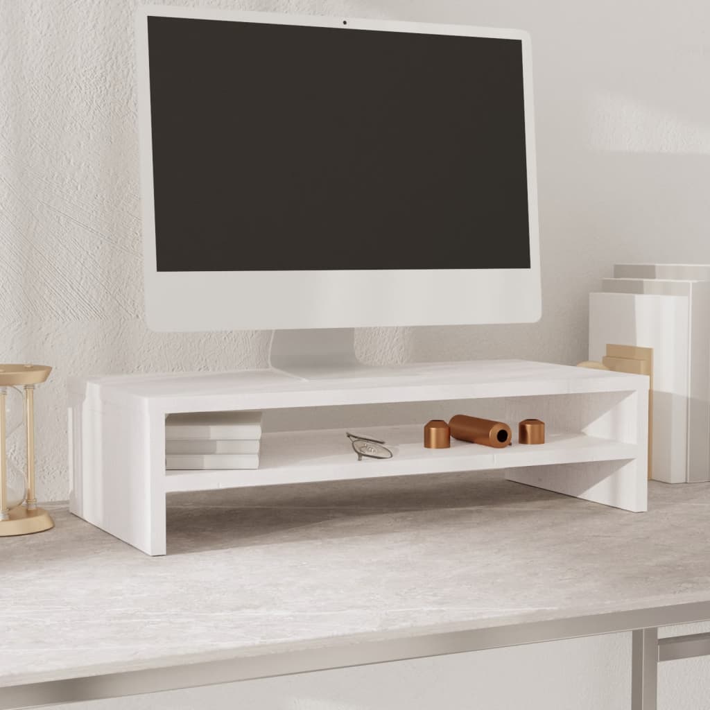 Monitor Stand White 50X24X13 Cm Solid Wood Pine