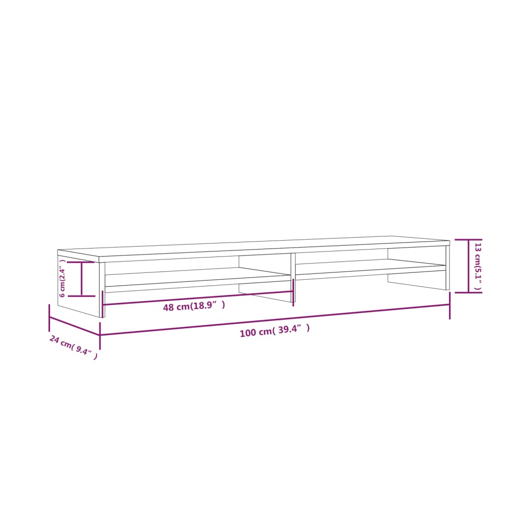 Monitor Stand 100X24X13 Cm Solid Wood Pine