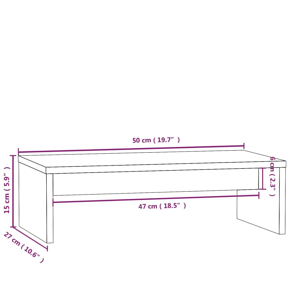 Monitor Stand 50X27X15 Cm Solid Wood Pine