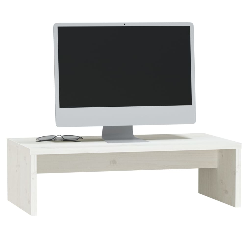 Monitor Stand White 50X27X15 Cm Solid Wood Pine