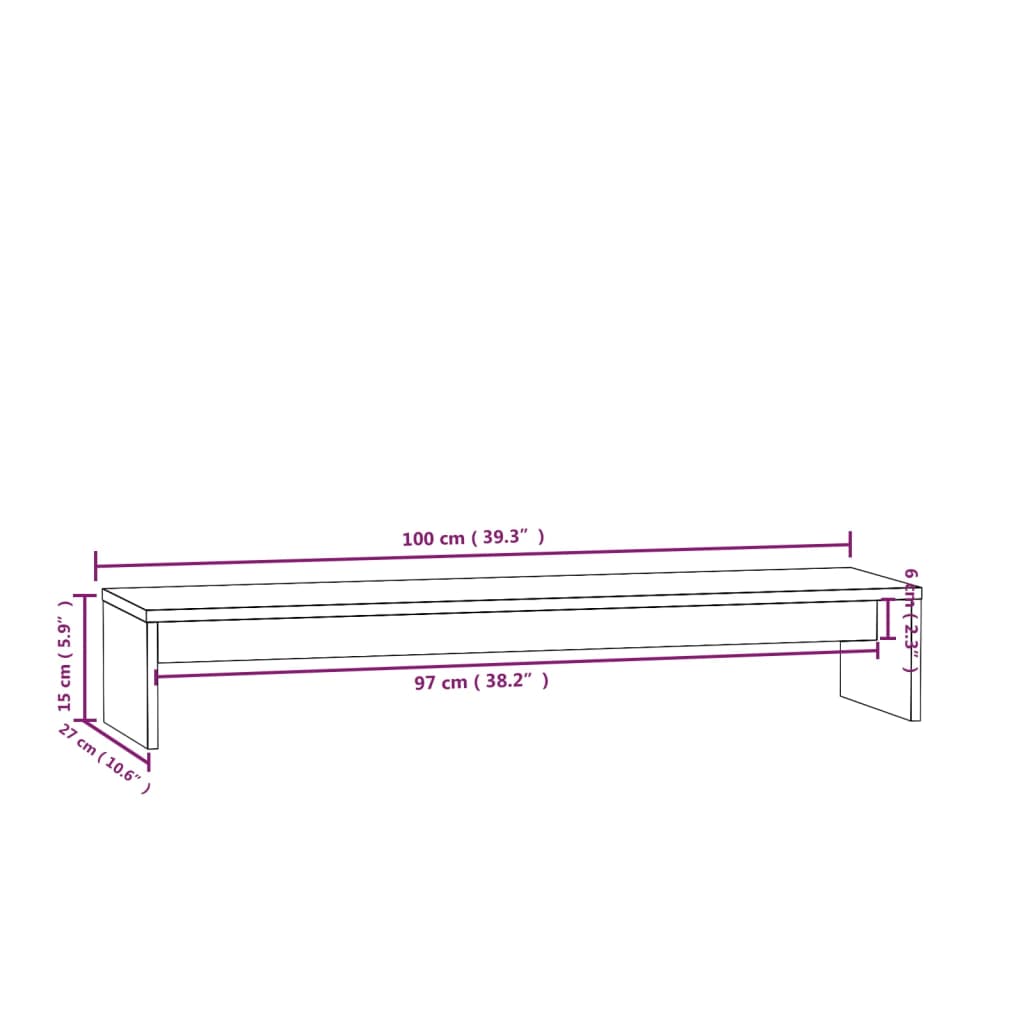 Monitor Stand 100X27X15 Cm Solid Wood Pine