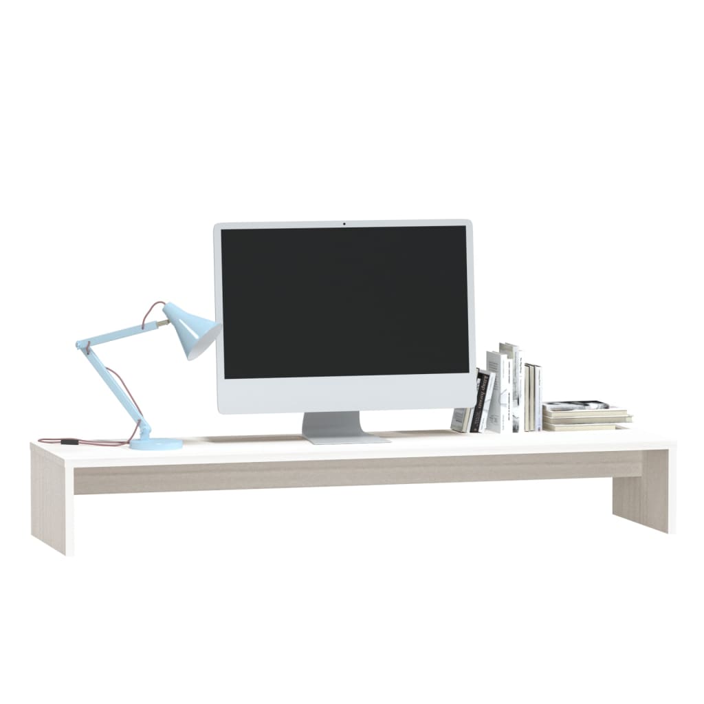 Monitor Stand White 100X27X15 Cm Solid Wood Pine