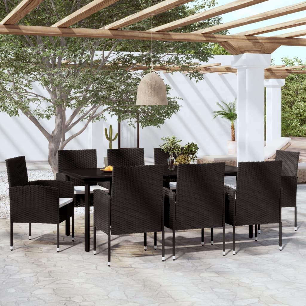 9 Piece Garden Dining Set Black