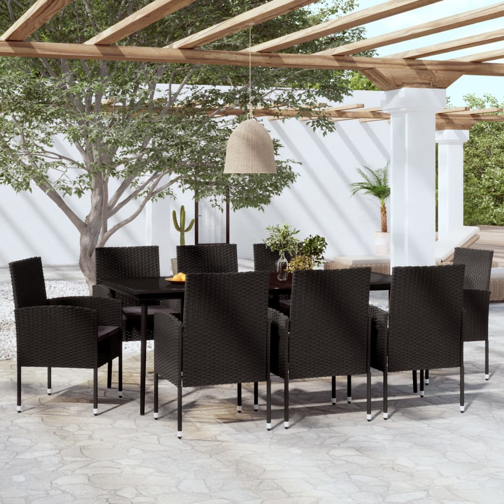 9 Piece Garden Dining Set Black