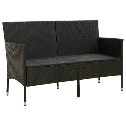 3-Seater Garden Sofa With Cushion Black Poly Rattan