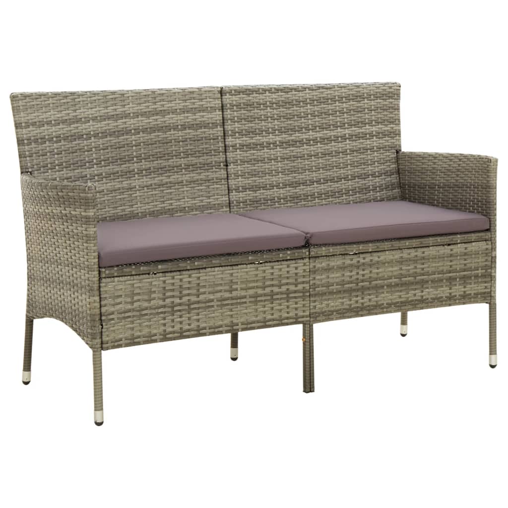 3-Seater Garden Sofa With Cushion Grey Poly Rattan